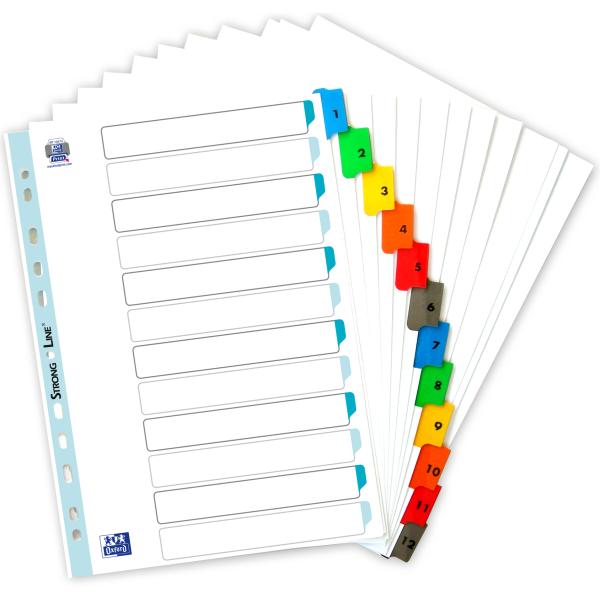 Mylarkarton-Register, Zahlen, A4, farbig, 12-teilig Oxford 100204616 (3045055685878)