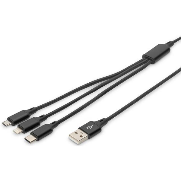 3-in-1 Ladekabel, USB A-ltn + Micro USB+USB-C DIGITUS AK-300160-010-S (4016032467113)