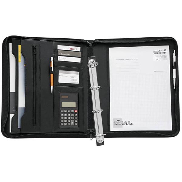 Collegemappe A4, schwarz 4-Ringe  34 mm mit Solarrechner WEDO 581101 (4003801861494)