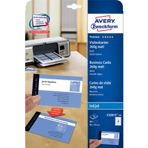 Premium Visitenkarten 85x54 mm Inkjet-Spezialbeschichtung beidseitig matt 25 Blatt 200 Stück AVERY ZWECKFORM C32015-25 (