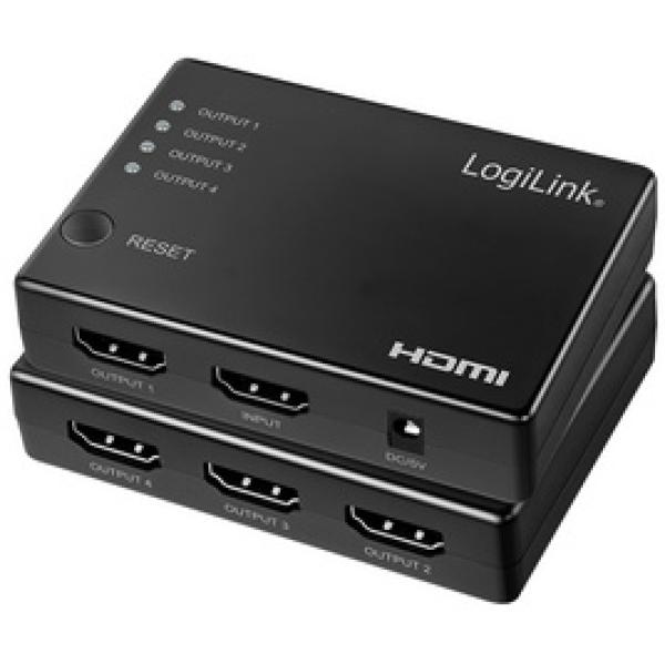4K/ 30 Hz HDMI Splitter, schlank, 4-fach, schwarz LogiLink HD0036 (4052792062342)