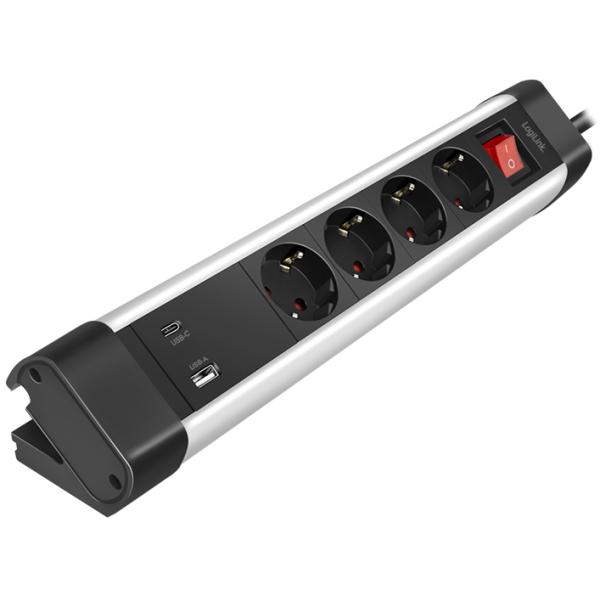 Tisch-Steckdosenleiste, 4-fach, 2x USB, mit Schalter LogiLink LPS278U (4052792072501)