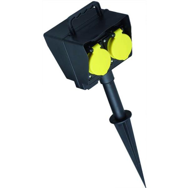 Gartensteckdose mit Erdspieß, 2-fach, schwarz BACHMANN 394.180 (4016514000586)