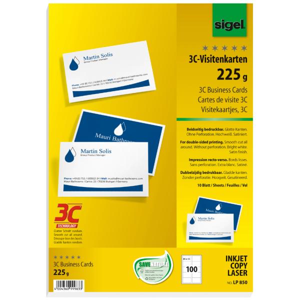 Visitenkarten 3C glatter Schnitt rundum 225 g qm hochweiß 100 Stück SIGEL LP850 (4004360999833)