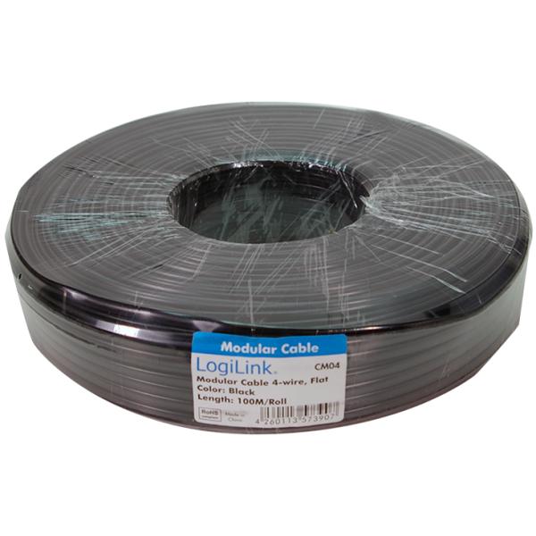 LogiLink Telefonkabel, 100 m, 4-adrig, flach, schwarz CM04 (4260113573907)