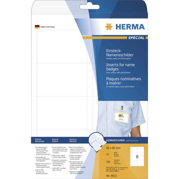 Einsteck-Namensschilder SPECIAL, 90 x 54 mm, weiß HERMA 9011 (4008705090117)