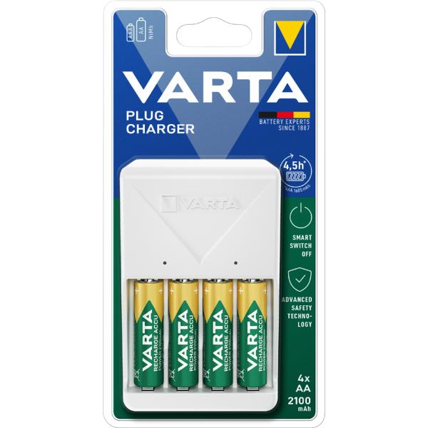 Ladegerät Plug Charger, weiß, bestückt AA VARTA 57657101451 (4008496054602)