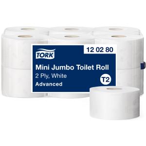 TORK Minirollen-Toilettenpapier Jumbo, 2-lagig, weiß, 170 m tork 120280 (7322540471908)