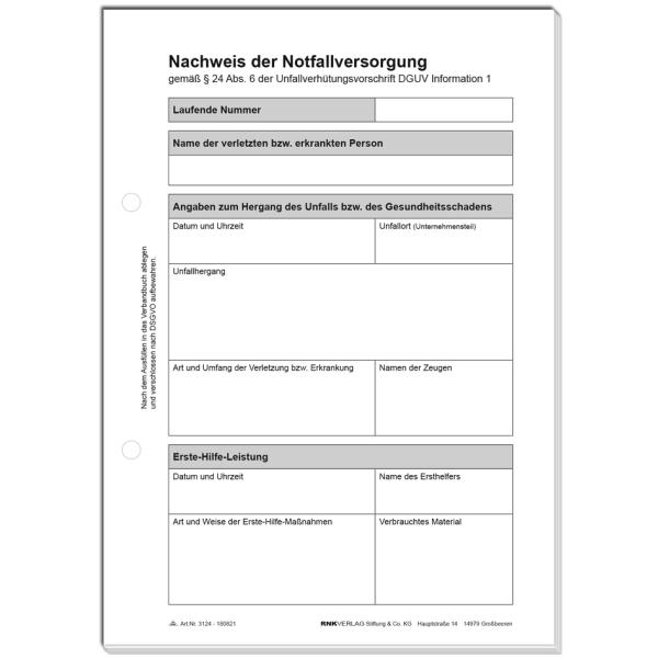 Vordruck Nachweis der Notfallversorgung A5, 50 Blatt RNK 3124 (4002871031240)