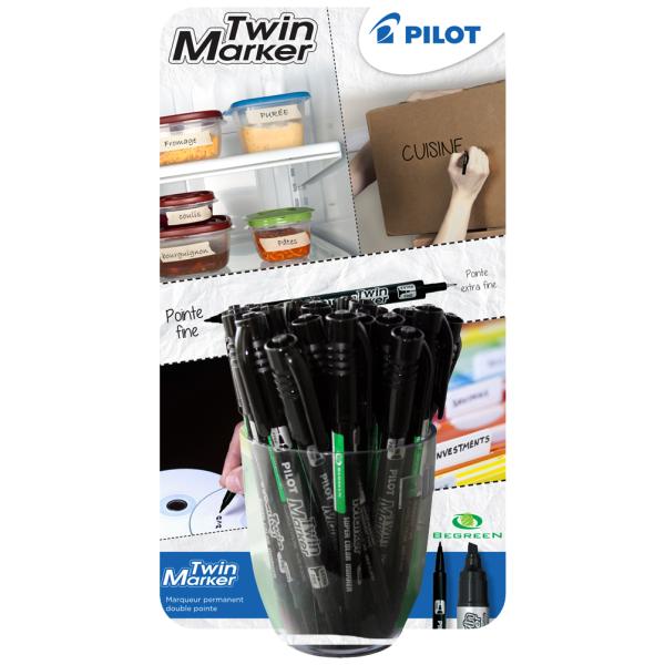 Permanent-Marker Twin Marker, schwarz, 30er Display PILOT 205524 (3131910205524)