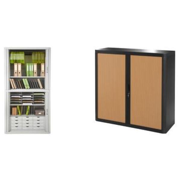 Rollladenschrank easyOffice, 2 Böden, weiß / rot PAPERFLOW E1CT0009800042 (3660141926507)