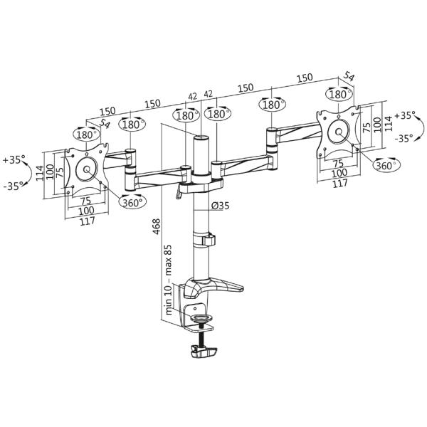 Doppel-Monitorarm, Armlänge: 342 mm, schwarz/ silber LogiLink BP0077 (4052792054200)