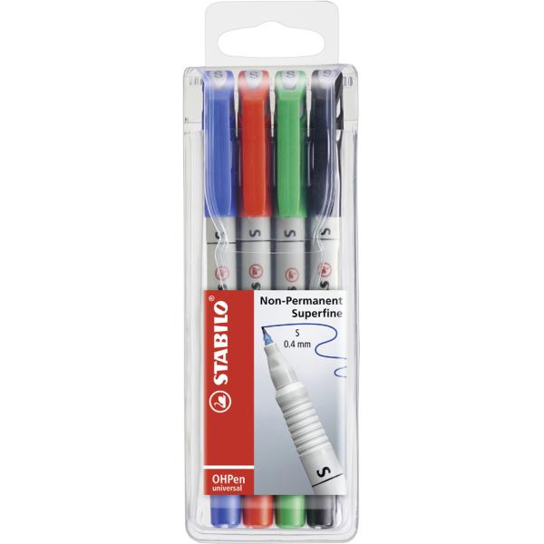 Folienstift OHPen universal wasserlöslich superfein 4er Pack grün rot blau schwarz STABILO 851/4 (4006381115162)