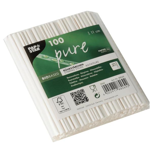 Papier-Rührstäbchen 'pure', Länge: 110 mm, weiß PAPSTAR 88069 (4002911880692)
