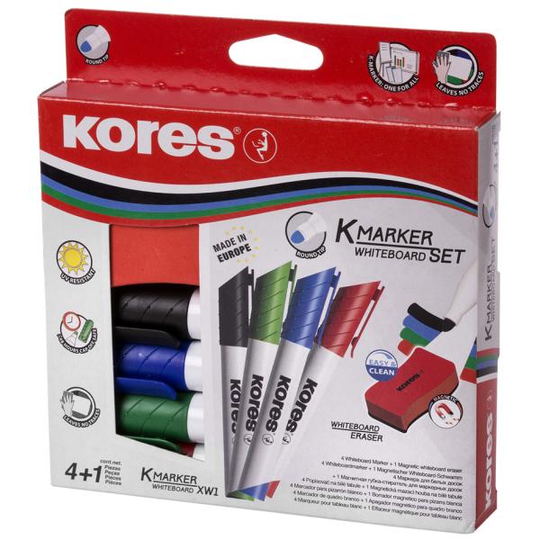 Whiteboard-Marker Set, 4 Marker + Tafellöscher Kores M20865 (9023800208651)