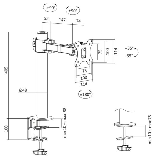 Monitorarm, Armlänge: 199 mm, schwarz LogiLink BP0104 (4052792060089)