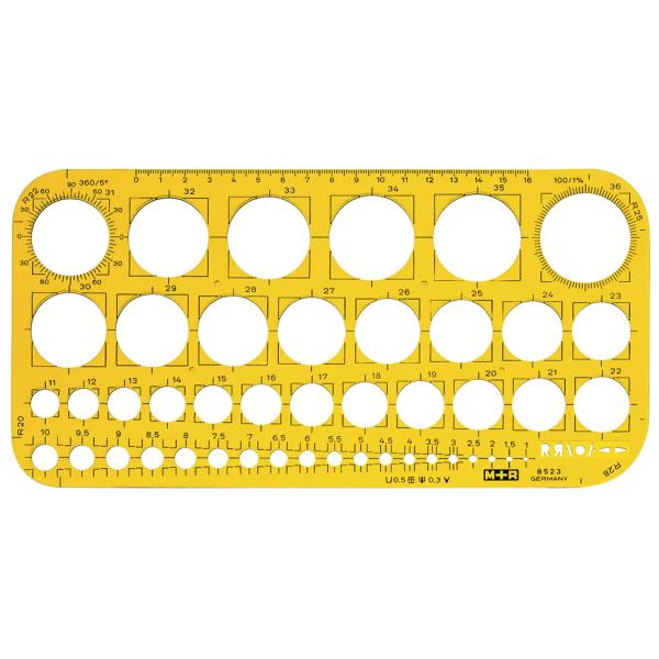 Lochkreisschablone 1-36 mm, gelb-transparent M+R 8523 0670 (4004627741014)