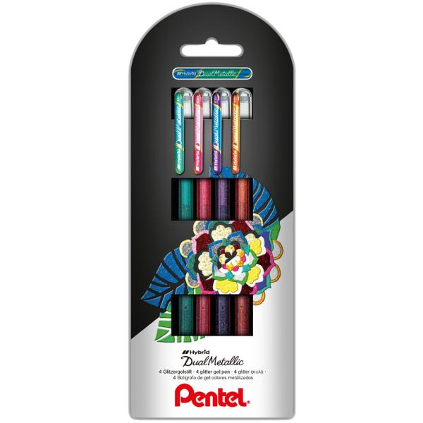 Hybrid Gel-Tintenroller 'Dual Pen', 4er Etui Pentel K110-4XZ (4016284339589)