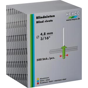 Blindnieten, 2, 4 mm, 500 Stück HEYCO 01262240200 (4024089376258)