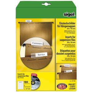 PC-Einsteckschilder für Hängemappen, 60 x 21 mm, weiß sigel LP720 (4004360992100)