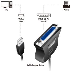 USB 1.1 Druckerkabel, 25 Pol Sub-D, Länge: 1, 8 m LogiLink UA0054A (4052792005738)