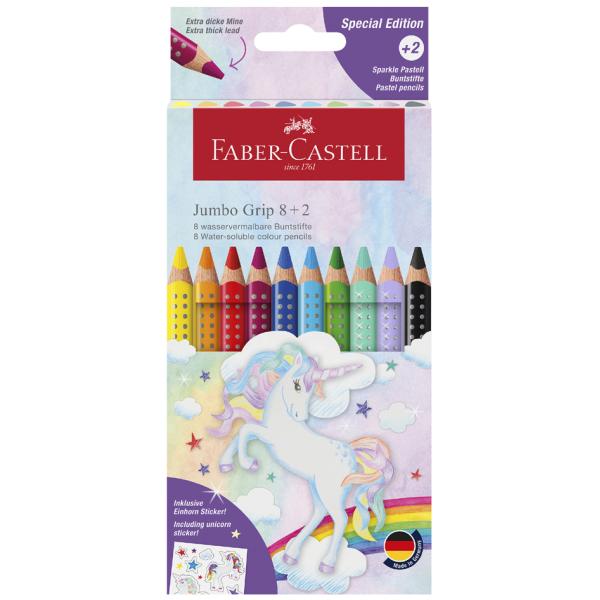 FABER-CASTELL Dreikant-Buntstifte Jumbo GRIP Einhorn, 8+2 Faber-Castell 110923 (4005401109235)