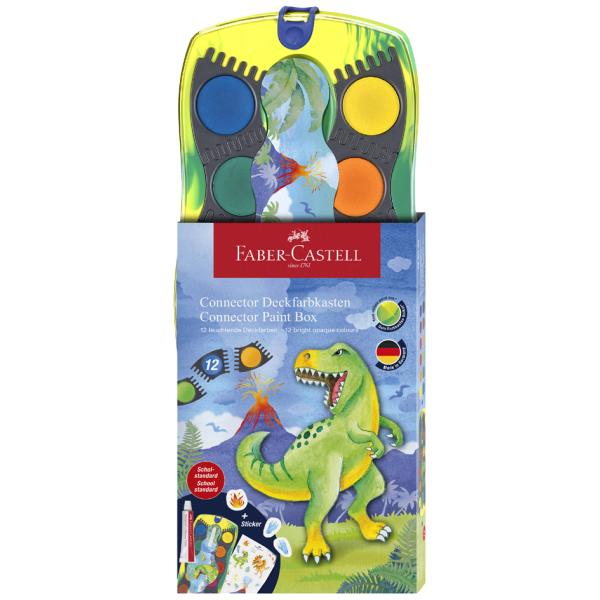 FABER-CASTELL Farbkasten Connector 12 Dino mit Deckweiß Blister