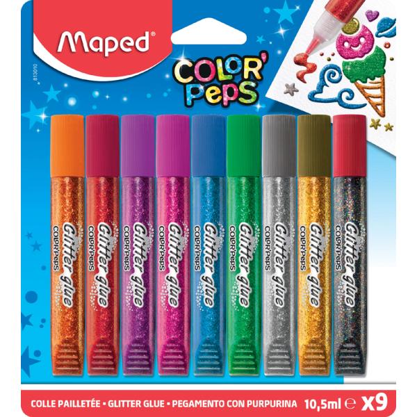 Glitzerkleber COLOR'PEPS, 9 x 10, 5 ml, Blisterkarte Maped 813010 (3154148130109)