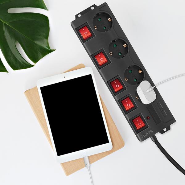 Steckdosenleiste, 4-fach mit 5 Schaltern, weiß LogiLink LPS252 (4052792060591)