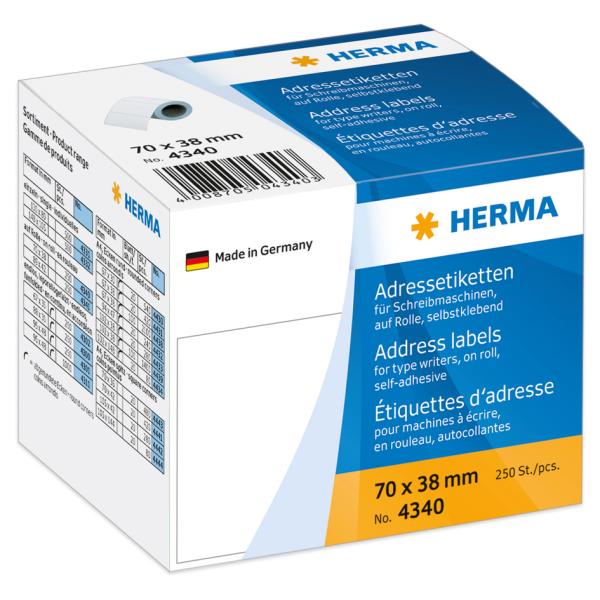 Adress-Etiketten, 70 x 38 mm, endlos, weiß HERMA 4340 (4008705043403)