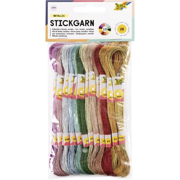 Stickgarn 'Metallic', 26 Docken a 8 m, farbig sortiert folia 23994 (4001868124156)