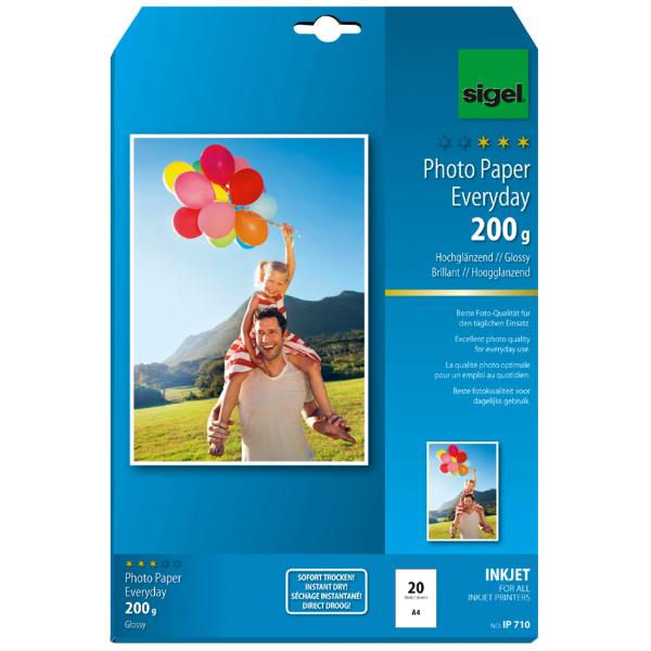 Inkjet Fotopapier Everyday A4, hochglänzend 200 g qm 20 Blatt SIGEL IP710 (4004360998874)