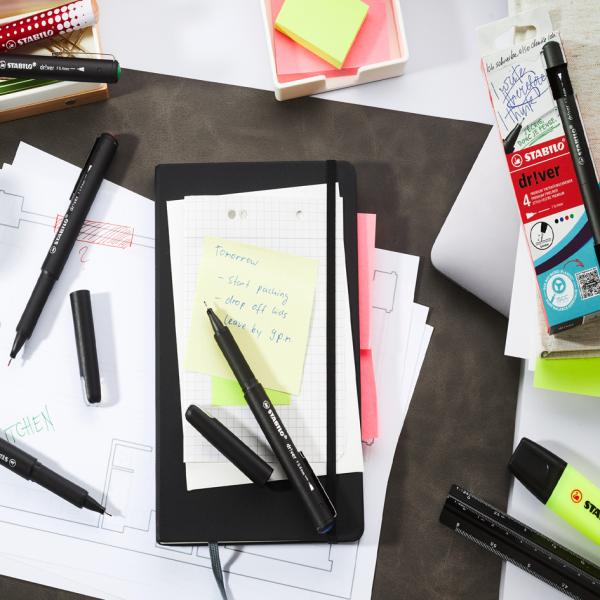 Fineliner dr!ver, fein, 4er Kartonetui STABILO EO1088/4-01 (4006381614986)