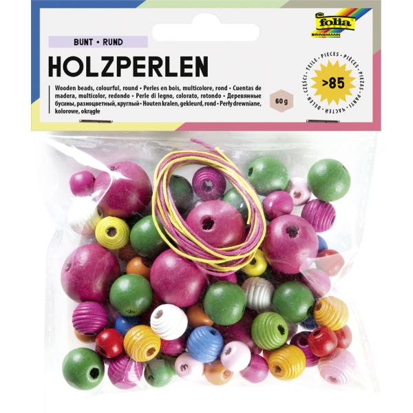 Bastelset Holzperlen 84 Stück rund sortiert FOLIA 2297 (4001868061895)