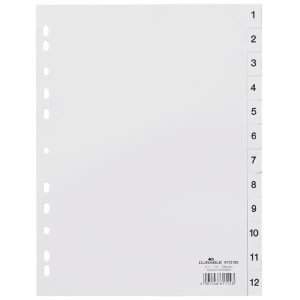 Durable Ordnerregister Vollformat 1-12 Weiß 12-teilig, 1 Satz 611202 (4005546611143)