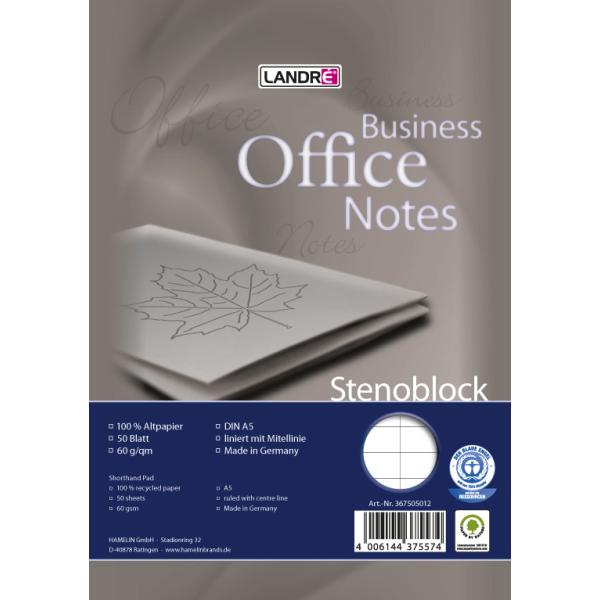 Stenoblock RCP recycling 60 g qm A5, liniert mit roter Mittellinie 40 Blatt Landre 100050287 (4006144375567)