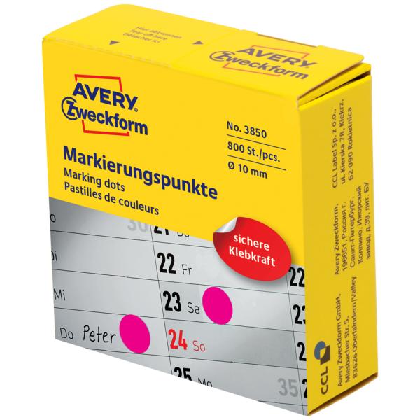 Markierungspunkte  10 mm Spender mit 800 Etiketten blau AVERY ZWECKFORM 3853 (4004182038536)