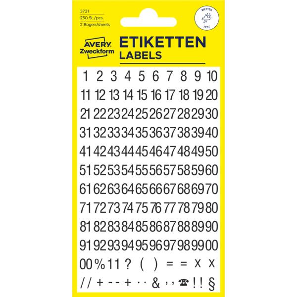 Zahlen-Etiketten, Zahlen 0-9, schwarz AVERY Zweckform 3781 (4004182037812)