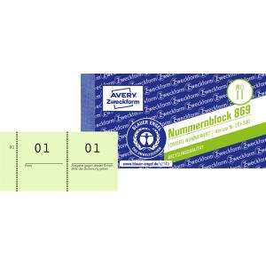 Nummernblock 1 - 1000, 105 x 53 mm, grün AVERY Zweckform 869-10-1 (4004182205365)