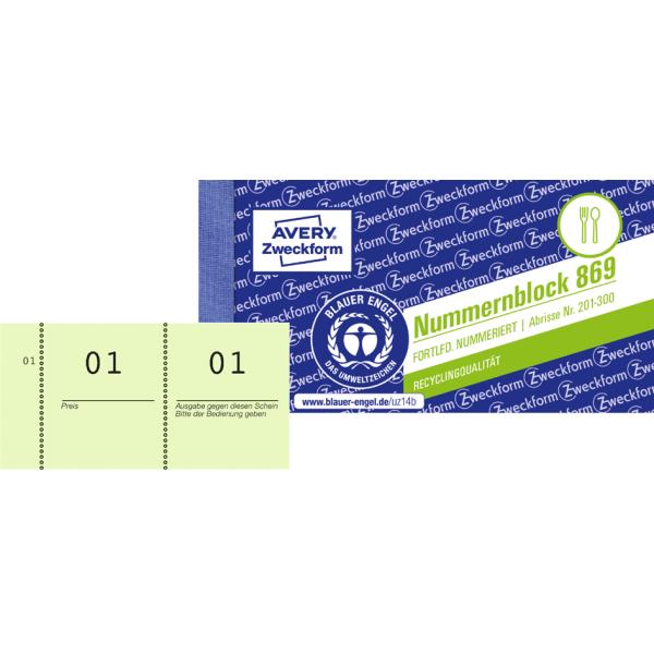 Nummernblock 1 - 1000, 105 x 53 mm, grün AVERY Zweckform 869-10-1 (4004182205365)