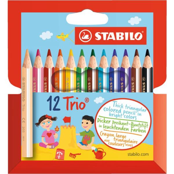 Dreikant-Buntstift Trio dick kurz 12er Pack mit 12 verschiedenen Farben STABILO 205/12-01 (3168070205125)