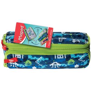 Doppel-Schlamper-Etui XXL FANCY 'BLUE PIXEL' Maped 932804 (3154149328048)