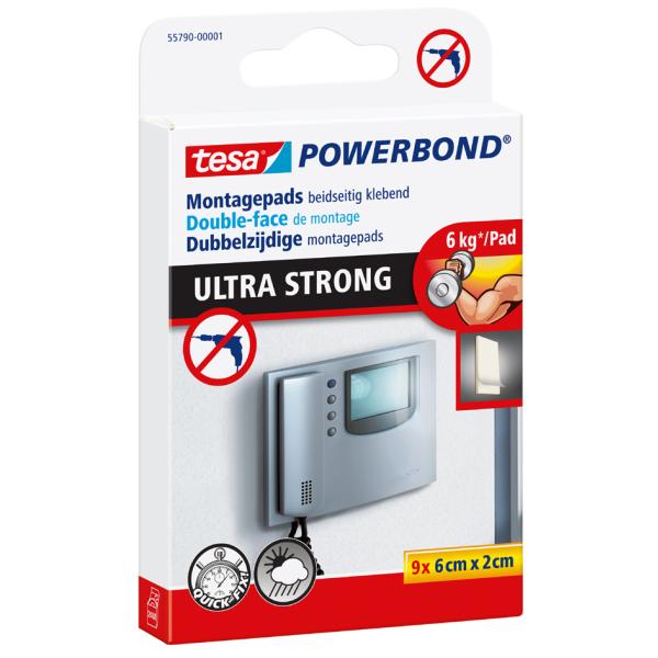 Tesa Powerbond Ultra Strong Doppelseitige Klebepads Für Max. 6,0 Kg 2,0 X 6,0 Cm, 9 St. 55790-00001-00 (4042448219572)