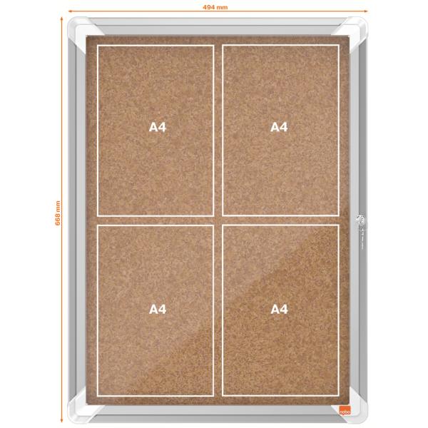 Schaukasten Premium Plus, Kork-Rückwand, 4 x DIN A4 nobo 1902561 (5028252063883)