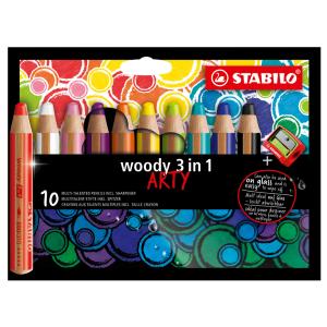 Multitalent-Stift woody 3 in 1 ARTY 10er Pack mit Spitzer sortiert STABILO 880/10-1-20 (4006381547147)