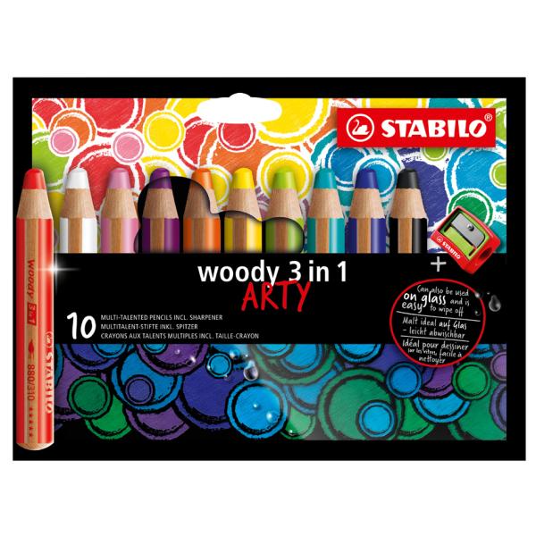 Multitalent-Stift woody 3 in 1 ARTY 10er Pack mit Spitzer sortiert STABILO 880/10-1-20 (4006381547147)