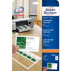 100 Avery Zweckform Visitenkarten C32011-10 Matt Weiß 200 G/qm (4004182242742)