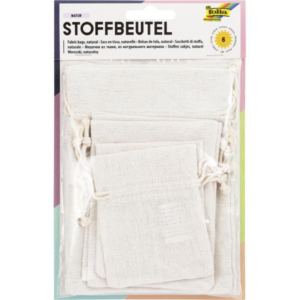 folia Stoffbeutel 3 Größen natur 6 Stück