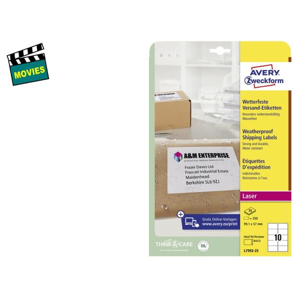 Wetterfeste Versand-Etiketten, 99, 1 x 139 mm AVERY Zweckform L7994-25 (4004182048962)