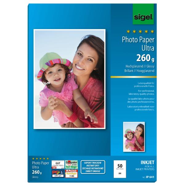 Ultra-Foto-Papier, DIN A4, hochglänzend, 190 g/ qm sigel IP675 (4004360996924)